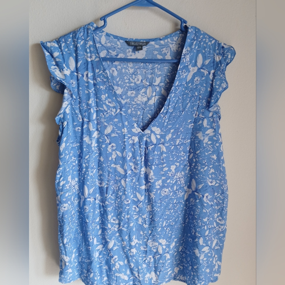 True True Blue White Viscose Top Size Large